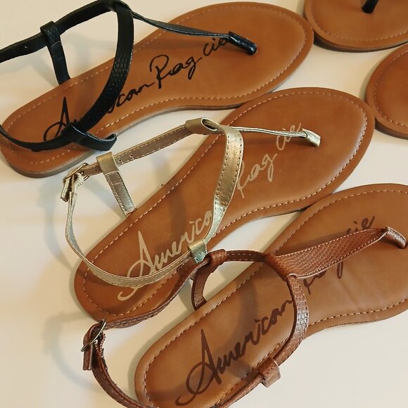 American Rag Shoes - GUC American Rag Sandals Women's Set of 3 Size 7.5 Black Gold Brown